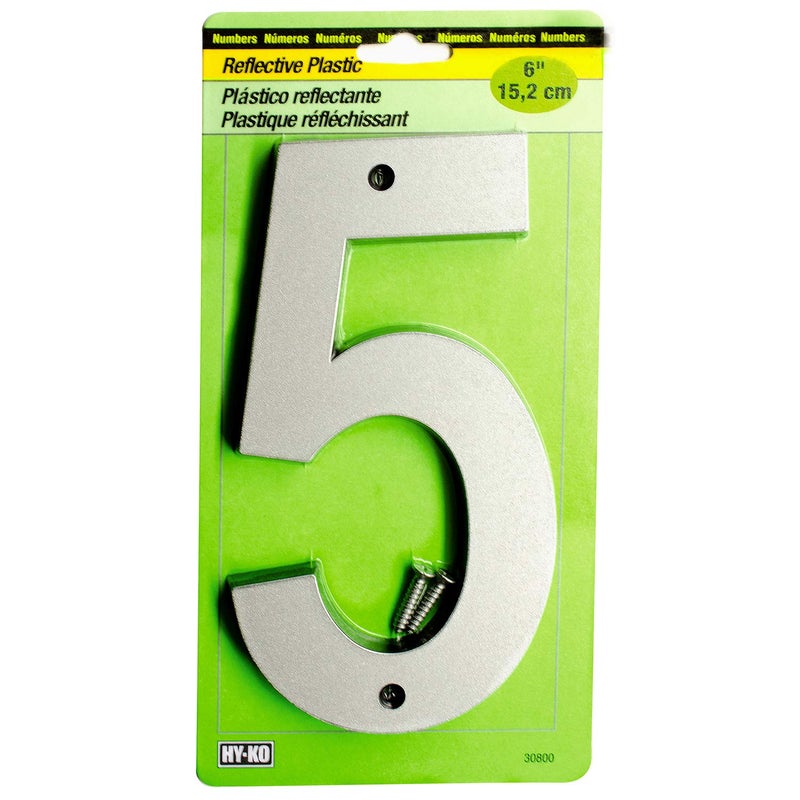 Hy-Ko 6â€ Classic Reflective Plastic House Number, Modern Raised Numbers for Exterior House, Durable Convenient Marking for Home Address with Included Mounting Hardware for Simple Installation - Image 1